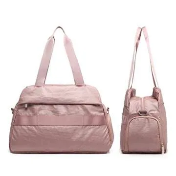 Work to Sport Commuter Gym Bag for Women Carry On Weedender Bag with Shoe Compartment and Trolley Sleeve Rose Gold