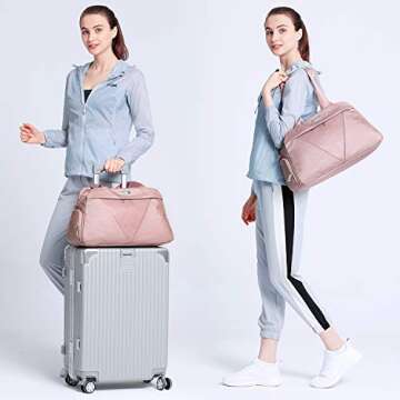 Work to Sport Commuter Gym Bag for Women Carry On Weedender Bag with Shoe Compartment and Trolley Sleeve Rose Gold