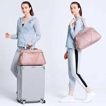 Work to Sport Commuter Gym Bag for Women Carry On Weedender Bag with Shoe Compartment and Trolley Sleeve Rose Gold