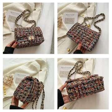 Women's Tweed Plaid Square Bag - Chic, Spacious, and Stylish Handbag