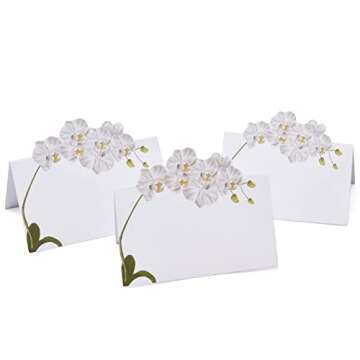 Gift Boutique 100 Pack White Orchid Floral Place Cards Flower Wedding Seating Name Card Table Setting Folded Tent Cards Wedding Placement Party
