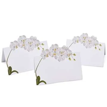 Gift Boutique 100 Pack White Orchid Floral Place Cards Flower Wedding Seating Name Card Table Setting Folded Tent Cards Wedding Placement Party