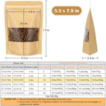 Blisstime Stand Up Pouch Bags, 100 Pack Kraft Paper Zip Lock Bags with Matte Window and Tear Notch Resealable Bags for Small Business Home Use (5.5 X 7.9 Inches)