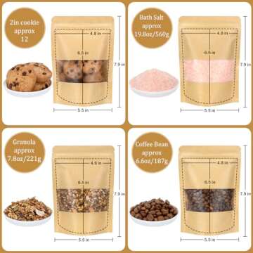 Blisstime Stand Up Pouch Bags, 100 Pack Kraft Paper Zip Lock Bags with Matte Window and Tear Notch Resealable Bags for Small Business Home Use (5.5 X 7.9 Inches)