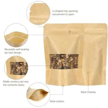 Blisstime Stand Up Pouch Bags, 100 Pack Kraft Paper Zip Lock Bags with Matte Window and Tear Notch Resealable Bags for Small Business Home Use (5.5 X 7.9 Inches)