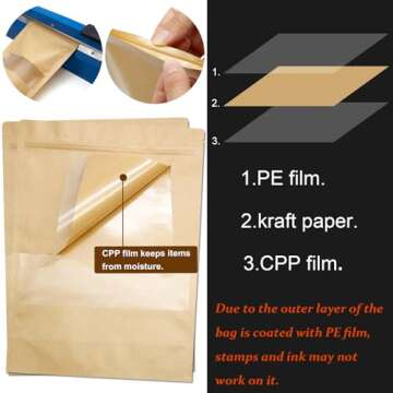 Blisstime Stand Up Pouch Bags, 100 Pack Kraft Paper Zip Lock Bags with Matte Window and Tear Notch Resealable Bags for Small Business Home Use (5.5 X 7.9 Inches)