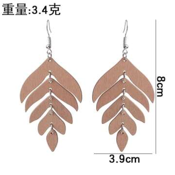 Nature Wooden Leaf Drop Dangle Earrings Wood Palm Leaves for Women Handmade Lightweight Bohemian Sum...