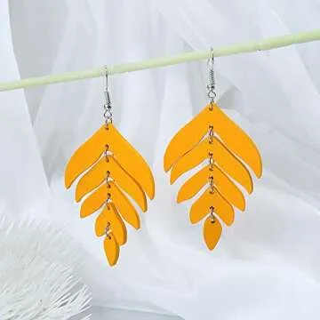 Nature Wooden Leaf Drop Dangle Earrings Wood Palm Leaves for Women Handmade Lightweight Bohemian Summer Tropical Plant Ethnic Jewelry-Green