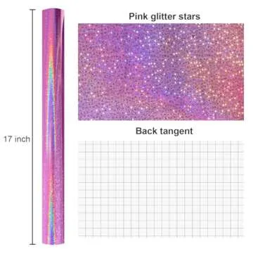 Burymento Pink Wrapping Paper Roll, Metallic Holographic Star Gift Wrap for Birthday, Valentines, Mothers day, Graduation, Wedding, Fathers day, Baby Shower, Christmas (17 IN x 32.8 FT)