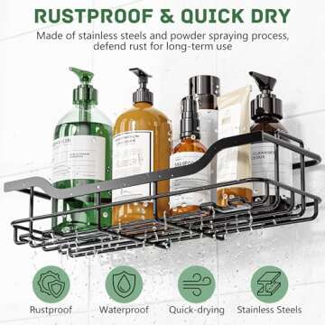 OMAIRA Shower Caddy 3-Pack, Adhesive Shower Organizer with Soap Holder, Rustproof No Drilling Shower Shelves for Inside Shower Bathroom Organizer and Storage, Black(Large)