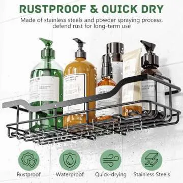 OMAIRA Shower Caddy 3-Pack, Adhesive Shower Organizer with Soap Holder, Rustproof No Drilling Shower Shelves for Inside Shower Bathroom Organizer and Storage, Black(Large)