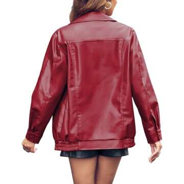 Miladusa Womens Oversized Leather jacket Lapel Bomber Coat Classic Casual Zip Up Warm Fall Winter Cl...