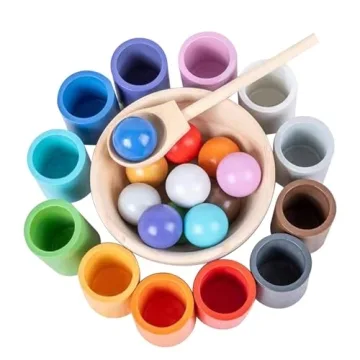 WOODENFUN Rainbow Balls in Cups Toddler Montessori Toys for 3 Year Old Up, Kids Preschool Wooden Mat...
