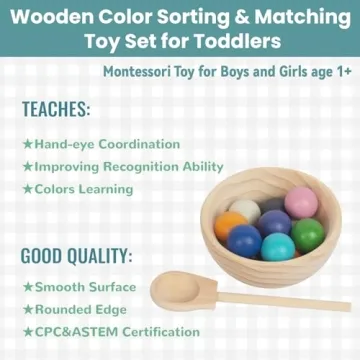 WOODENFUN Rainbow Balls Montessori Learning Toy for Toddlers