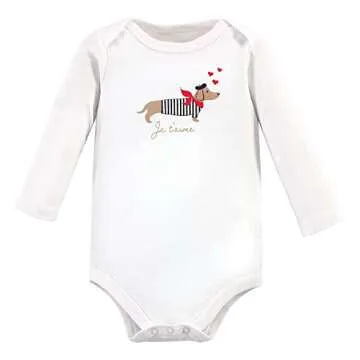 Hudson Baby Unisex Bodysuits Cotton Long-Sleeve Bonjour Dachshund, 6-9 Months, Bonjour Dachshund, 6-9 Months US