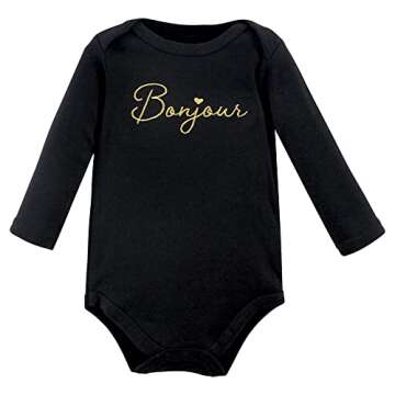 Hudson Baby Unisex Bodysuits Cotton Long-Sleeve Bonjour Dachshund, 6-9 Months, Bonjour Dachshund, 6-9 Months US
