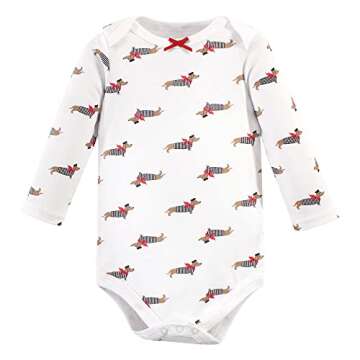 Hudson Baby Unisex Bodysuits Cotton Long-Sleeve Bonjour Dachshund, 6-9 Months, Bonjour Dachshund, 6-9 Months US