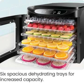 Chefman Food Dehydrator Machine, Touch Screen Electric Multi-Tier Preserver, Meat or Beef Jerky Maker, Fruit Leather, Vegetable Dryer w/ 6 Slide Out Drying Rack Trays & Transparent Door, Black