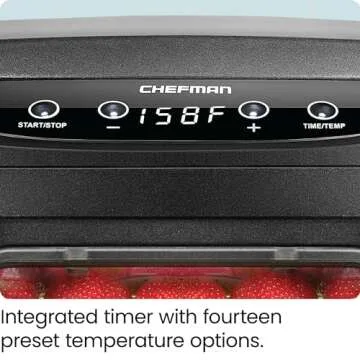 Chefman Food Dehydrator Machine, Touch Screen Electric Multi-Tier Preserver, Meat or Beef Jerky Maker, Fruit Leather, Vegetable Dryer w/ 6 Slide Out Drying Rack Trays & Transparent Door, Black
