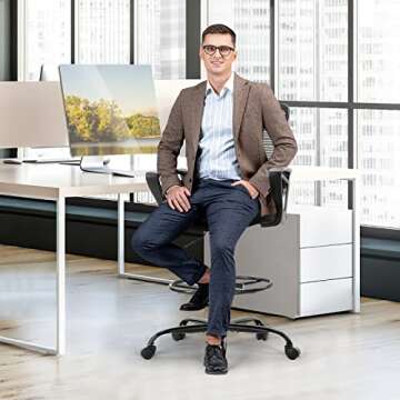 Drafting Chair, Ergonomic Tall Office Chair, Mid Back Mesh Standing Desk Chair with Adjustable Foot ...