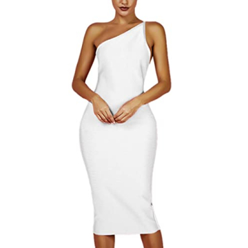 Whoinshop Women's One Shoulder Bandage Evening Knee Length Cocktail Party Dress (S, White)