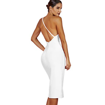 Whoinshop Women's One Shoulder Bandage Evening Knee Length Cocktail Party Dress (S, White)