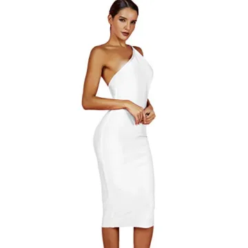 Whoinshop Women's One Shoulder Bandage Evening Knee Length Cocktail Party Dress (S, White)