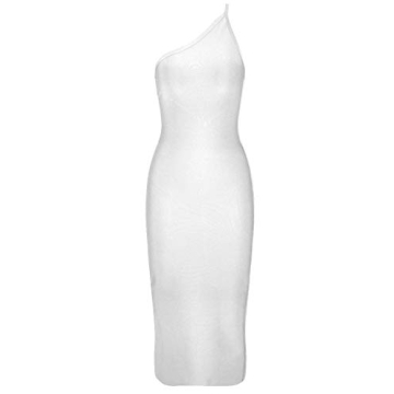 Whoinshop Women's One Shoulder Bandage Evening Knee Length Cocktail Party Dress (S, White)