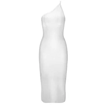 Whoinshop Women's One Shoulder Bandage Evening Knee Length Cocktail Party Dress (S, White)