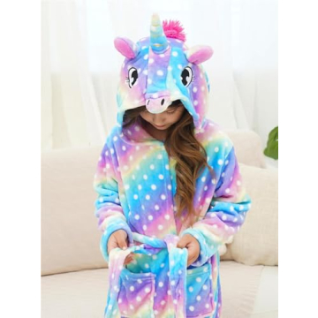 Doctor Unicorn Girls Fleece Hooded Robe Toddler Warm Fuzzy Bathrobe Dots 3-4 Years