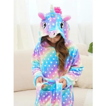 Doctor Unicorn Girls Fleece Hooded Robe Toddler Warm Fuzzy Bathrobe Dots 3-4 Years