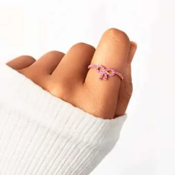 OVNMFH Pink Pavé Bow Ring-Gifts for Women, 925 Silver Rings, Pink Bow Ring Trendy Delicate Ring Inspirational Jewelry Gifts for Women (7)