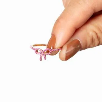 OVNMFH Pink Pavé Bow Ring-Gifts for Women, 925 Silver Rings, Pink Bow Ring Trendy Delicate Ring Inspirational Jewelry Gifts for Women (7)