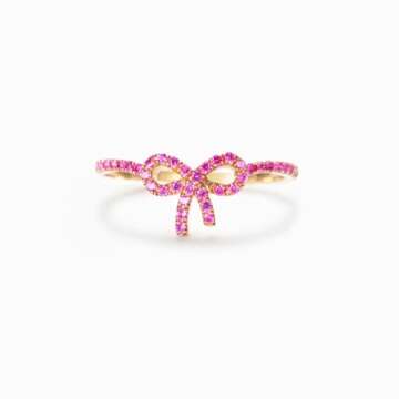 OVNMFH Pink Pavé Bow Ring-Gifts for Women, 925 Silver Rings, Pink Bow Ring Trendy Delicate Ring Inspirational Jewelry Gifts for Women (7)