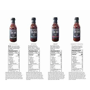 1934 BBQ Sauces - Original, Smoke, Heat & Sweet Onion, 14 OZ. Bottles, 4 Pack | No High Fructose Corn Syrup