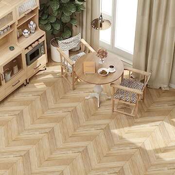 Oxdigi Peel and Stick Herringbone Vinyl Flooring Roll 23"x 118"/19 Sq.Ft, Self Adhesive Vinyl Floor Tiles Wood Plank Flooring Waterproof Wear-Resistant for Any Room, DIY Floor Coverings, Nature Wood
