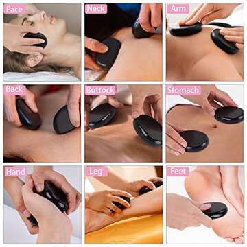 CFHBF 6 Piece Massage Hot Stones Set, Black Large Essential Basalt Hot Rocks Stones for Spas, Massag...