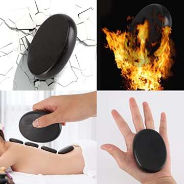 CFHBF 6 Piece Massage Hot Stones Set, Black Large Essential Basalt Hot Rocks Stones for Spas, Massage Therapy, Relaxation, and More (2pcs 8 * 8CM)