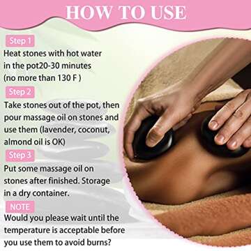 CFHBF 6 Piece Massage Hot Stones Set, Black Large Essential Basalt Hot Rocks Stones for Spas, Massage Therapy, Relaxation, and More (2pcs 8 * 8CM)