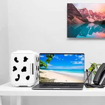 Stylish Cow Print 4L Mini Fridge for Skincare & Snacks