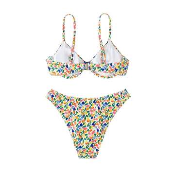 SweatyRocks Women's 2 Piece Bathing Suit Floral Underwire Push Up Bikini High Cut Swimsuit Yellow Blue S