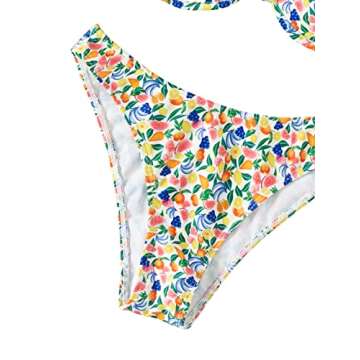 SweatyRocks Women's 2 Piece Bathing Suit Floral Underwire Push Up Bikini High Cut Swimsuit Yellow Blue S