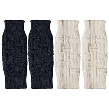 Loritta Womens Fingerless Gloves Winter Warm Knit Crochet Thumbhole Arm Warmers,B3- Black+beige(2 Pa...