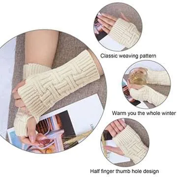 Loritta Womens Fingerless Gloves Winter Warm Knit Crochet Thumbhole Arm Warmers,B3- Black+beige(2 Pairs)