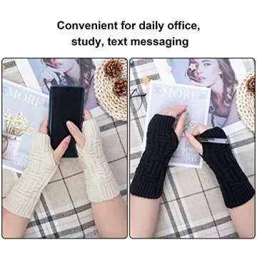 Loritta Womens Fingerless Gloves Winter Warm Knit Crochet Thumbhole Arm Warmers,B3- Black+beige(2 Pairs)