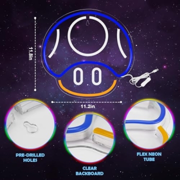 Gaming Mushroom Neon Sign for Boys and Kids Rooms