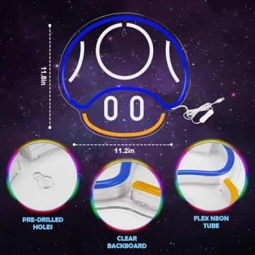 Gaming Mushroom Neon Sign for Boys and Kids Rooms