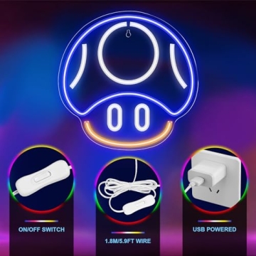 Gaming Mushroom Neon Sign for Boys and Kids Rooms