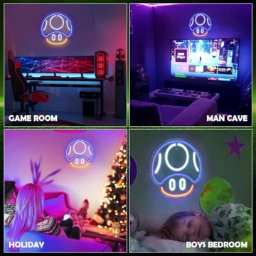 Gaming Mushroom Neon Sign for Boys and Kids Rooms