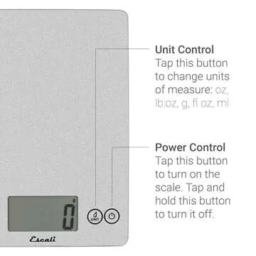 Escali Arti Glass Food Scale Digital Countertop Kitchen, Baking and Cooking Scale with Nutrition and Calorie Counter, 15-Pound Capacity, 9" x 6.5" x .75", Shiny Silver